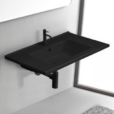 Black Ceramic Wall Mount or Drop In Bathroom Sink